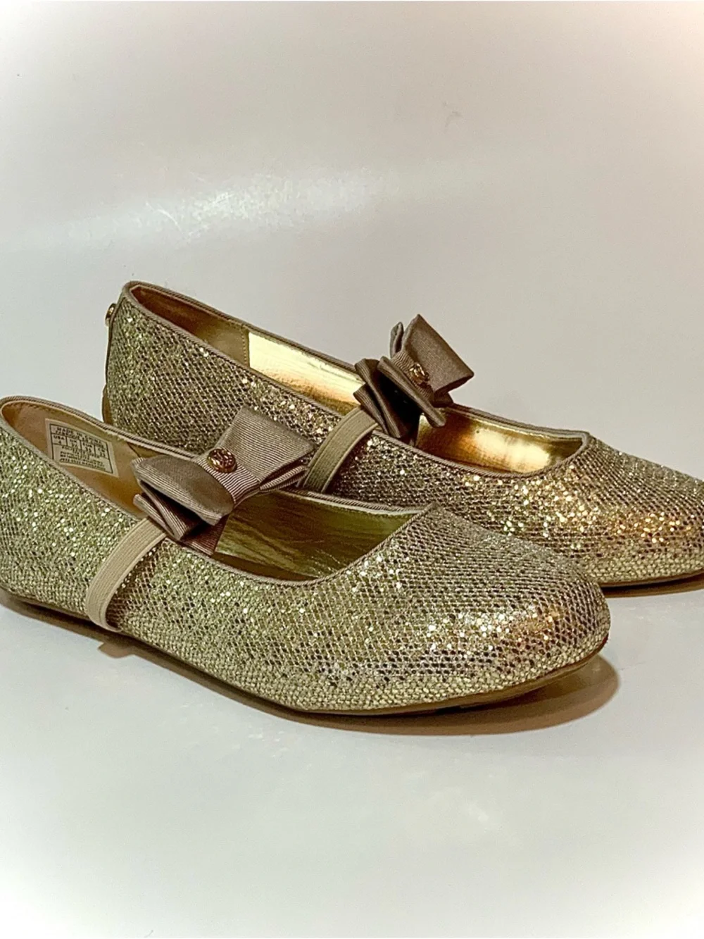 MICHAEL Michael Kors Kids Gold Sparkle Mary Jane Flats with Bow - Picture 2 of 11